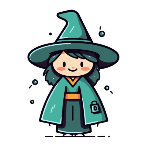 Cute Halloween witch character. Vector illustration in a flat st