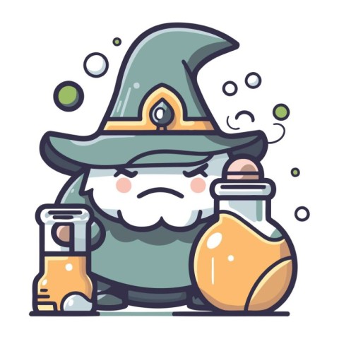 Witch with potion. Cute cartoon character. Vector illustration.