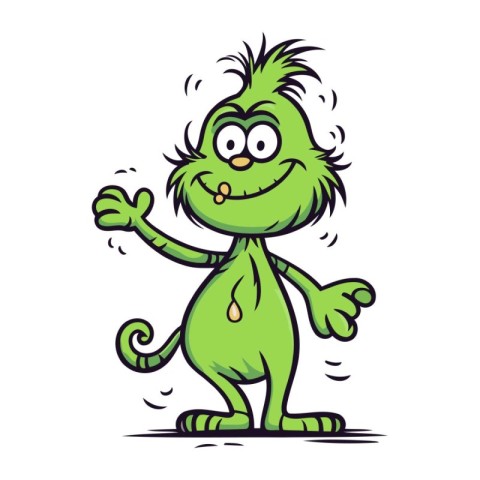 Funny cartoon green monster. Vector illustration. Isolated on wh