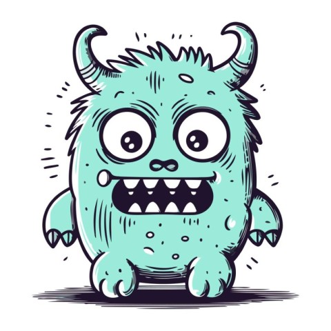 Funny cartoon monster with horns. Vector illustration for your d