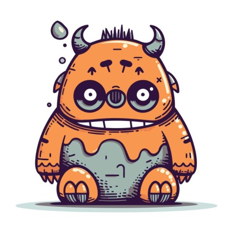 Funny cartoon monster with horns. Vector illustration of a monst