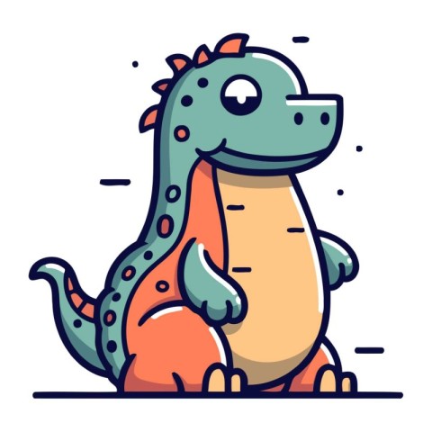 Cute cartoon dinosaur. Vector illustration in a flat linear styl