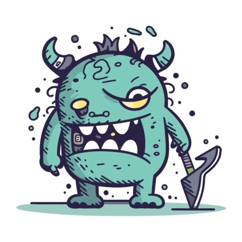 Funny cartoon monster. Vector illustration of a monster with hor