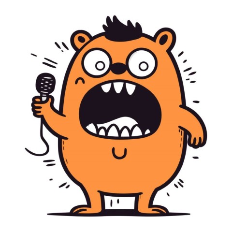 Vector cartoon illustration of monster with microphone. Isolated