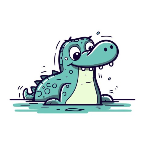 Cute cartoon crocodile. Vector illustration. Isolated on white b