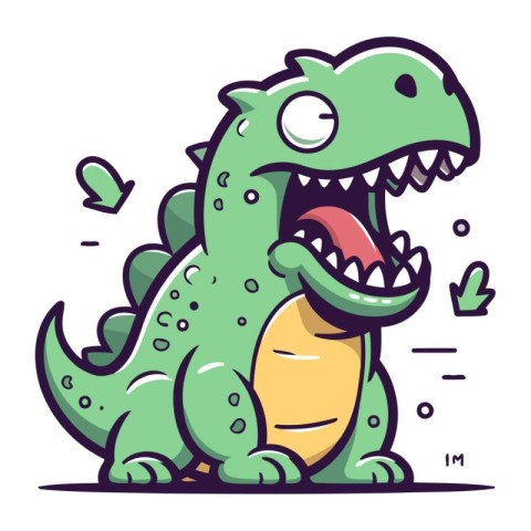 Funny cartoon dinosaur. Vector illustration of a cute funny gree