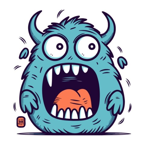 Angry cartoon monster. Vector illustration of a monster with hor