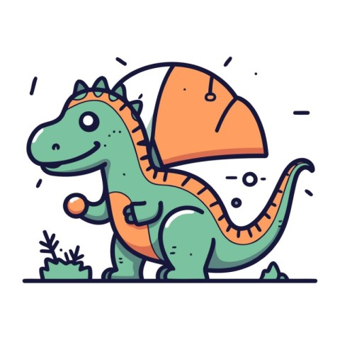 Cute dinosaur with a bag. Vector illustration in cartoon style.