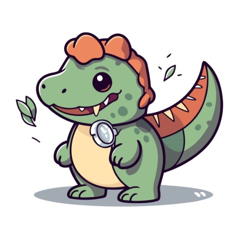 Cute dinosaur cartoon character. Vector illustration of a cute d