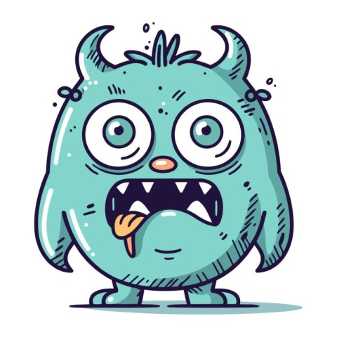 Funny cartoon monster. Vector illustration of a monster with hor