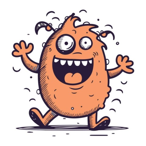 Funny cartoon monster running. Vector illustration. Isolated on