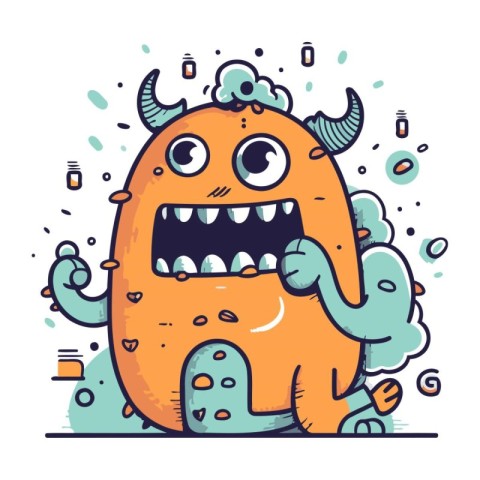 Funny cartoon monster. Vector illustration. Cute monster in flat