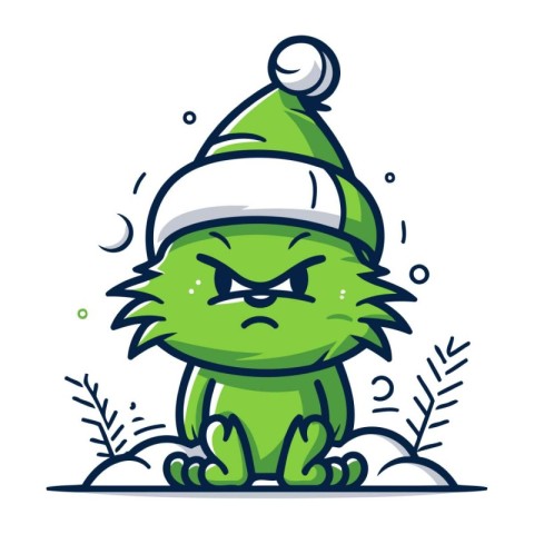 Cute cartoon monster in santa claus hat. Vector illustration.