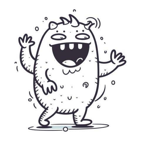 Monochrome vector illustration of a cartoon monster on a white b