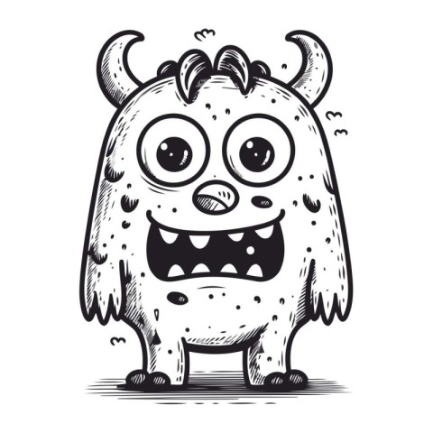 Funny cartoon monster. Vector illustration of a monster with hor