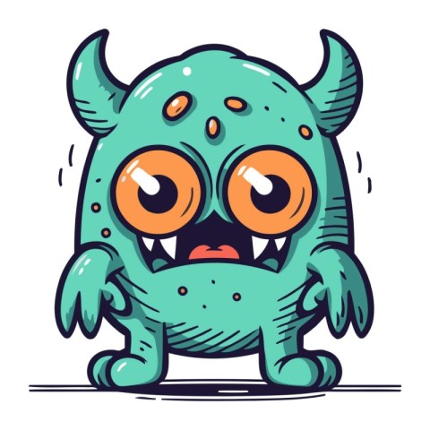 Funny cartoon monster with big eyes and big ears. Vector illustr