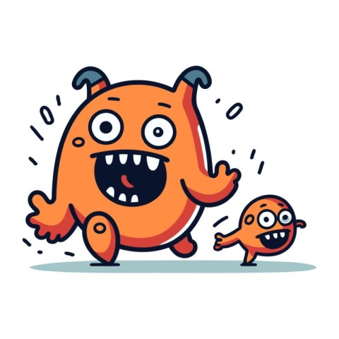 Funny orange monster character running. Vector illustration in c