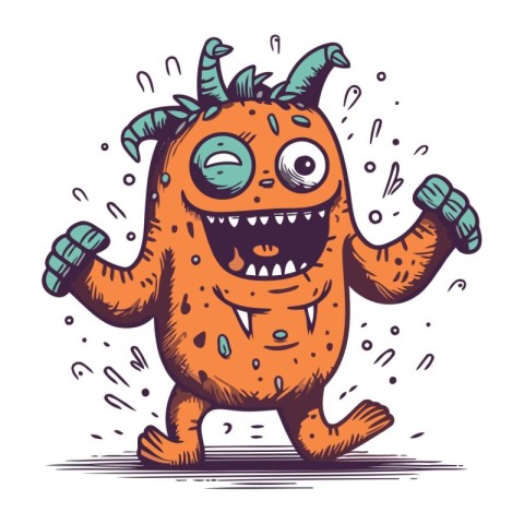 Funny cartoon monster. Vector illustration of a monster with hor