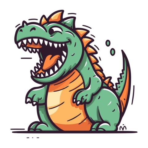 Funny cartoon dinosaur. Vector illustration. Isolated on white b