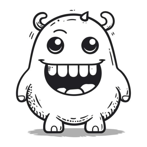 funny monster cartoon in black and white. vector illustration gr