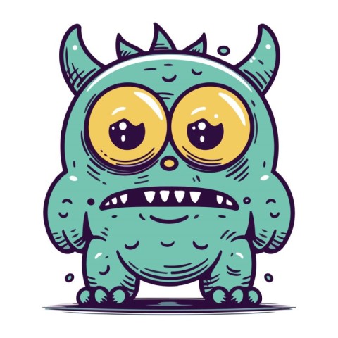 Funny cartoon monster. Vector illustration of a monster with hor