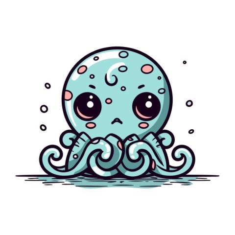 Cute cartoon octopus with eyes and mouth. Vector illustration.