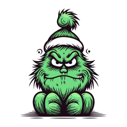 Funny monster in santa hat. Vector illustration for your design