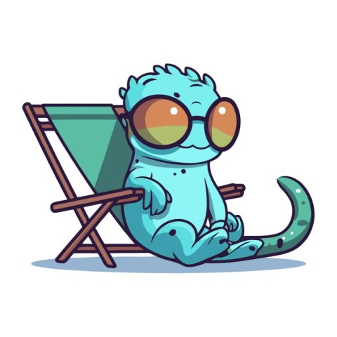 Cute cartoon blue monster sittingchair. Vector illustration.