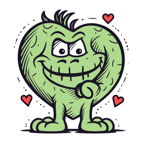 Funny monster with heart. Vector illustration in cartoon comic s