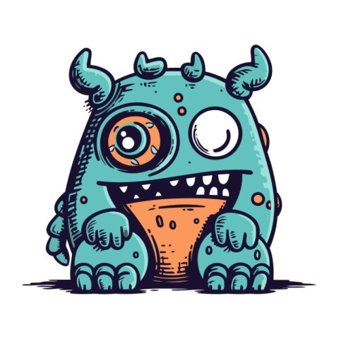 Funny cartoon monster with horn. Vector illustration of a monste