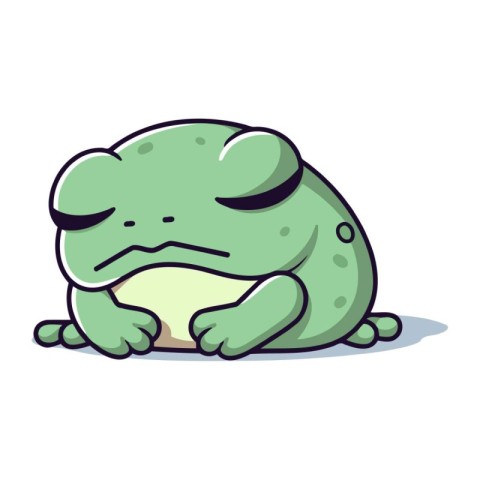 Cute cartoon frog sitting on the ground. Vector illustration iso