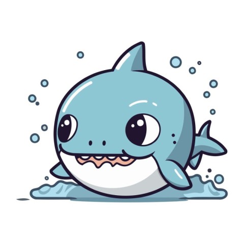 Cute cartoon shark in water. Vector illustration isolated on whi