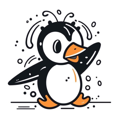 Cute cartoon penguin. Vector illustration isolated on white back