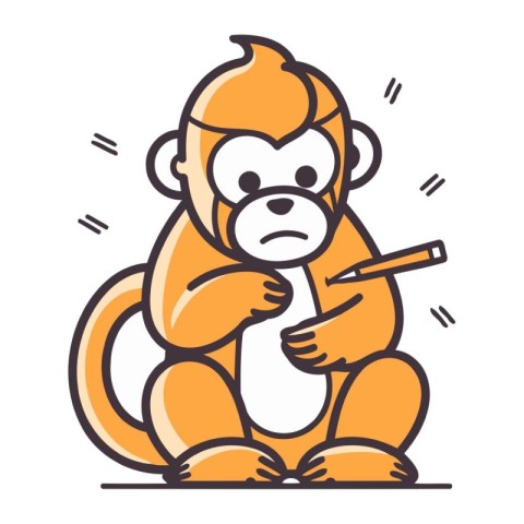 Monkey with smoking cigar. Vector illustration in line art style