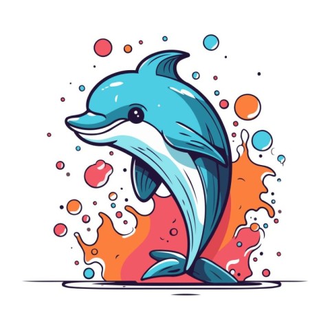 Dolphin jumping out of the water. Vector illustration in cartoon