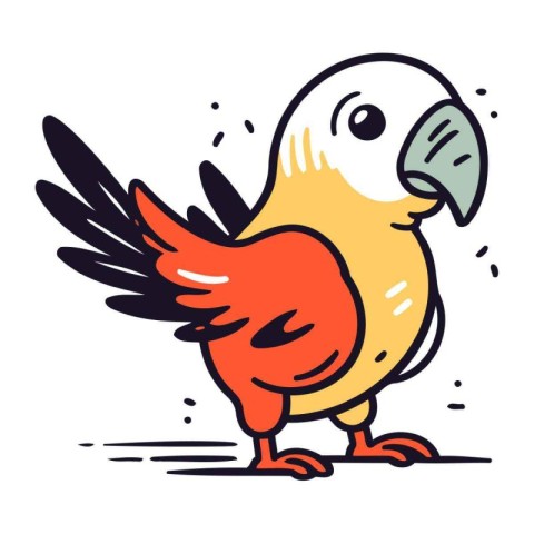 Cute parrot. Hand drawn vector illustration in cartoon style.