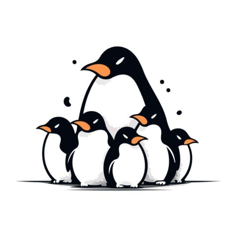 Cute penguins. Vector illustration of a group of penguins.