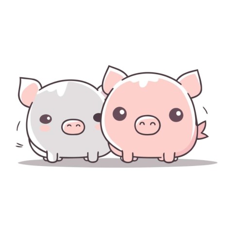 Pig and piggy cute cartoon vector illustration. Piggy and piggy