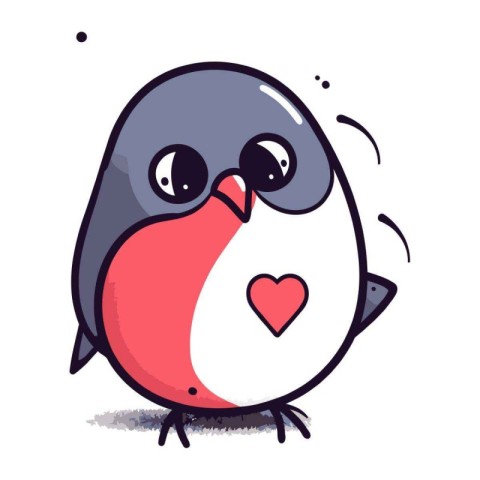 Cute cartoon penguin with heart. Vector illustration isolated on