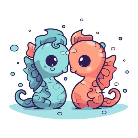 Cute couple of seahorses. Vector illustration in cartoon style.