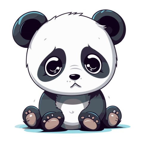 Cute cartoon panda sitting on the ground. Vector illustration.