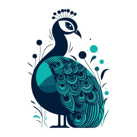 Peacock with floral pattern on a white background. Vector illust