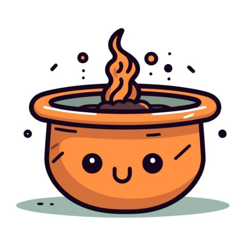 Cute cartoon pot character. Vector illustration. Isolated on whi