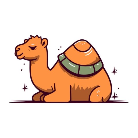 Camel vector illustration. Cute cartoon camel sitting on the gro