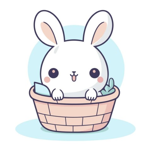 cute rabbit in basket isolated icon vector illustration designic