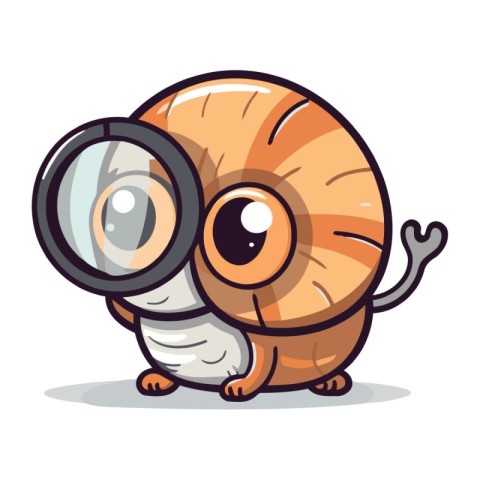 Cute snail with magnifying glass character cartoon vector illust