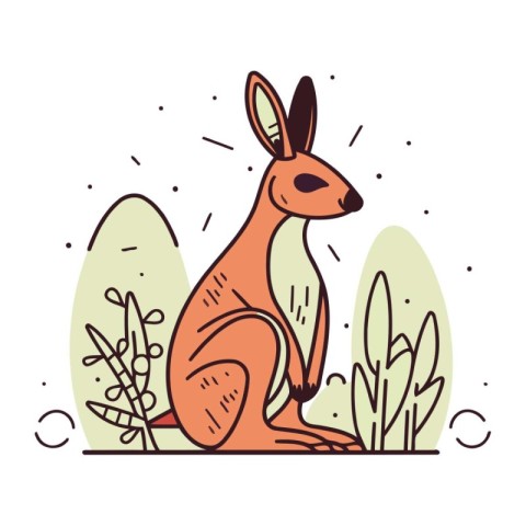 Kangaroo in the garden. Vector illustration in doodle style.