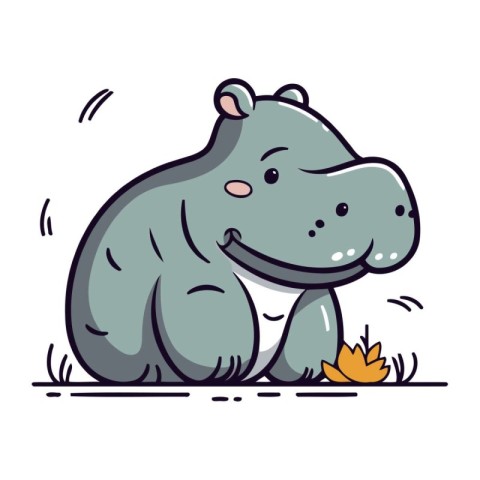 Cute hippopotamus sitting on the grass. vector illustration.