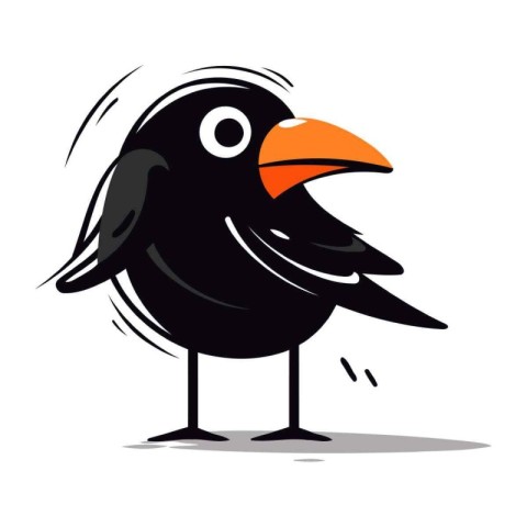 Cute black crow isolated on a white background. Vector illustrat