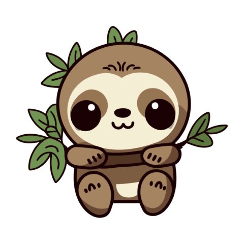 cute sloth animal cartoon with leafs character vector illustrati